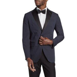 Mens Navy Blue Trim Fit Tuxedo Jacket Black Satin Shawl Lapel 40R Nordstrom Rack
